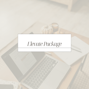 Text that says, "Elevate Package" over a photo of a laptop.